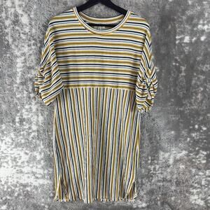Max Studio Size XS Striped Mini Shirt Dress Yellow Short Sleeve Cocktail Stretch